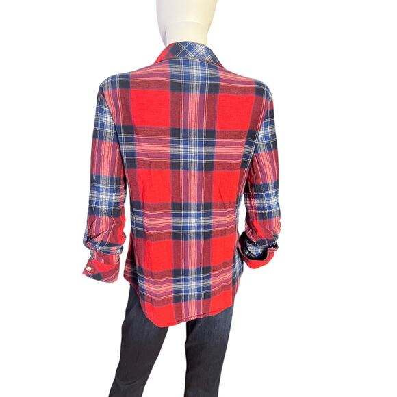 Sanctuary Red Plaid Cotton Linen Button-Down Shirt Top Size S - Picture 5 of 6
